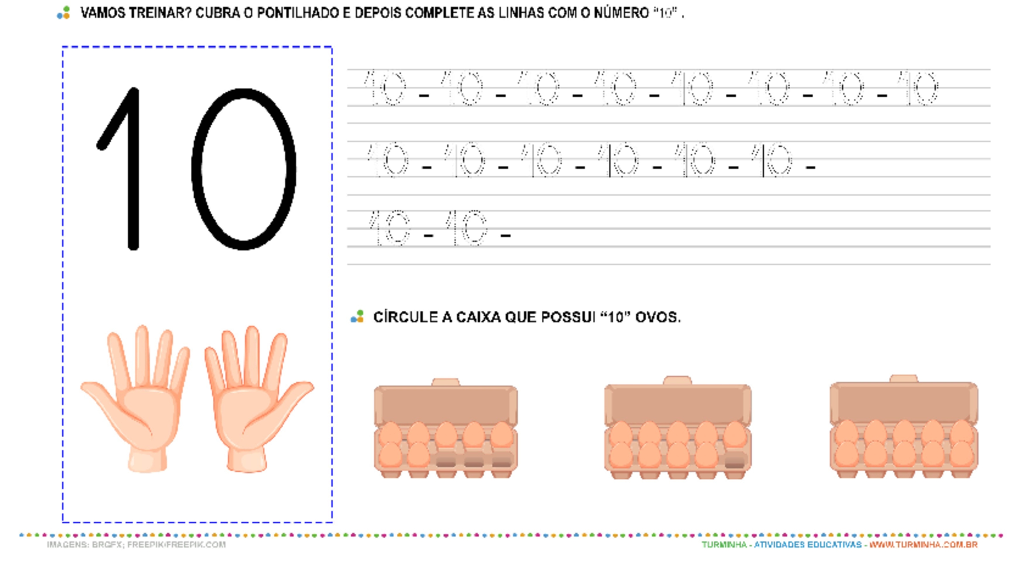 O Número “10” – Caligrafia - atividade educativa para Pré-Escola (4 e 5 anos)