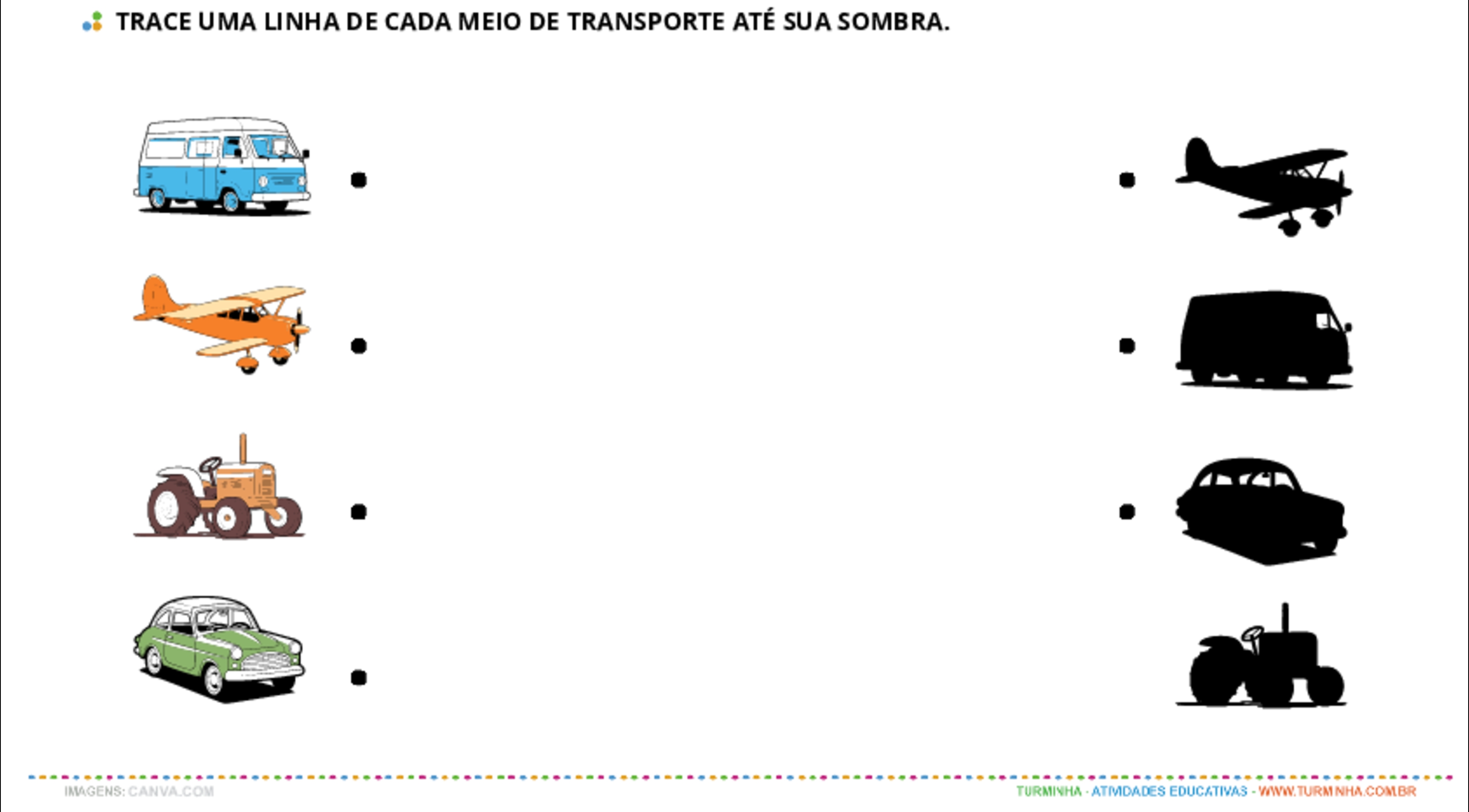 Meios de Transporte e suas Sombras - atividade educativa para Pré-Escola (4 e 5 anos)