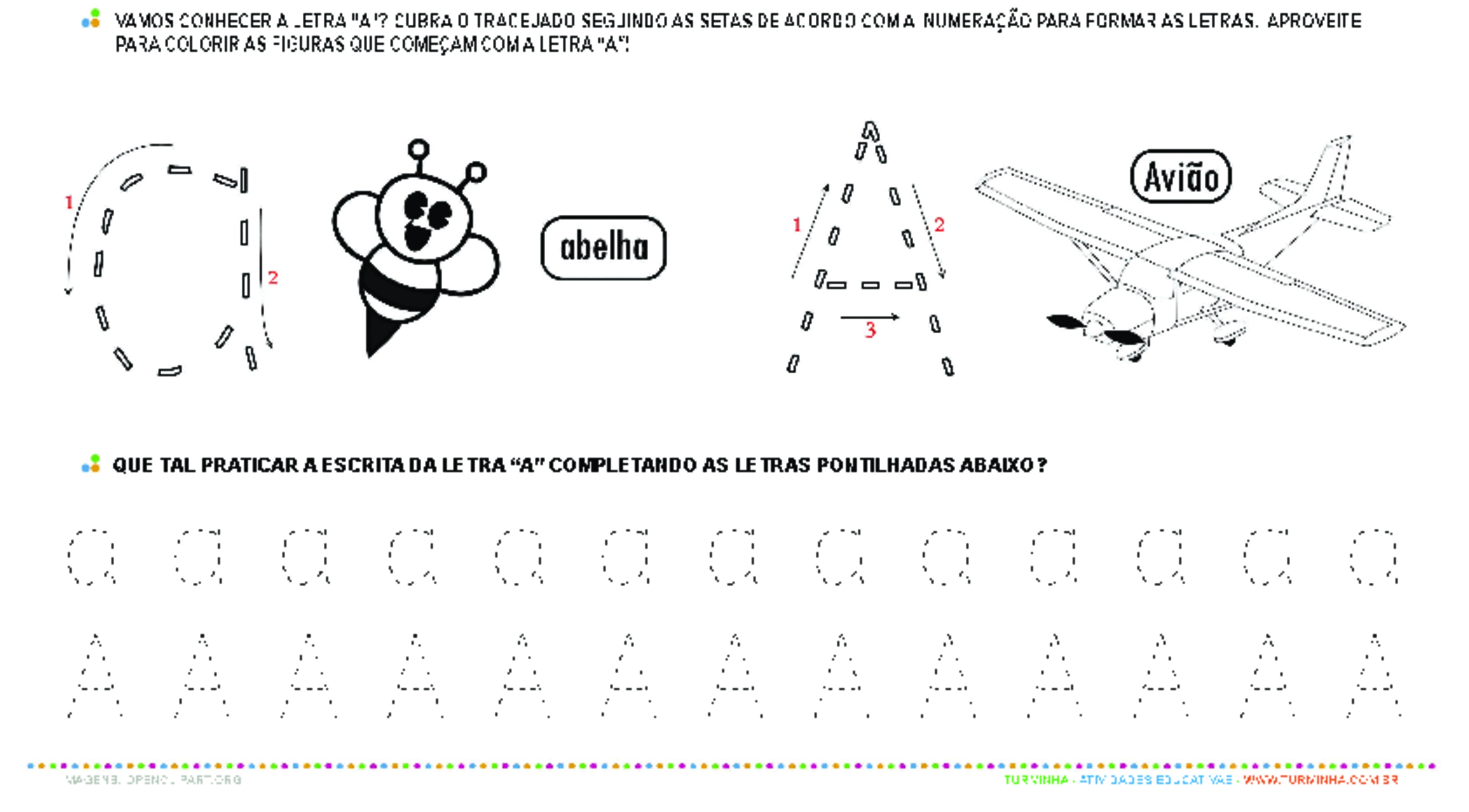 Letra A de forma maiúscula e minúscula - atividade educativa para Pré-Escola (4 e 5 anos)