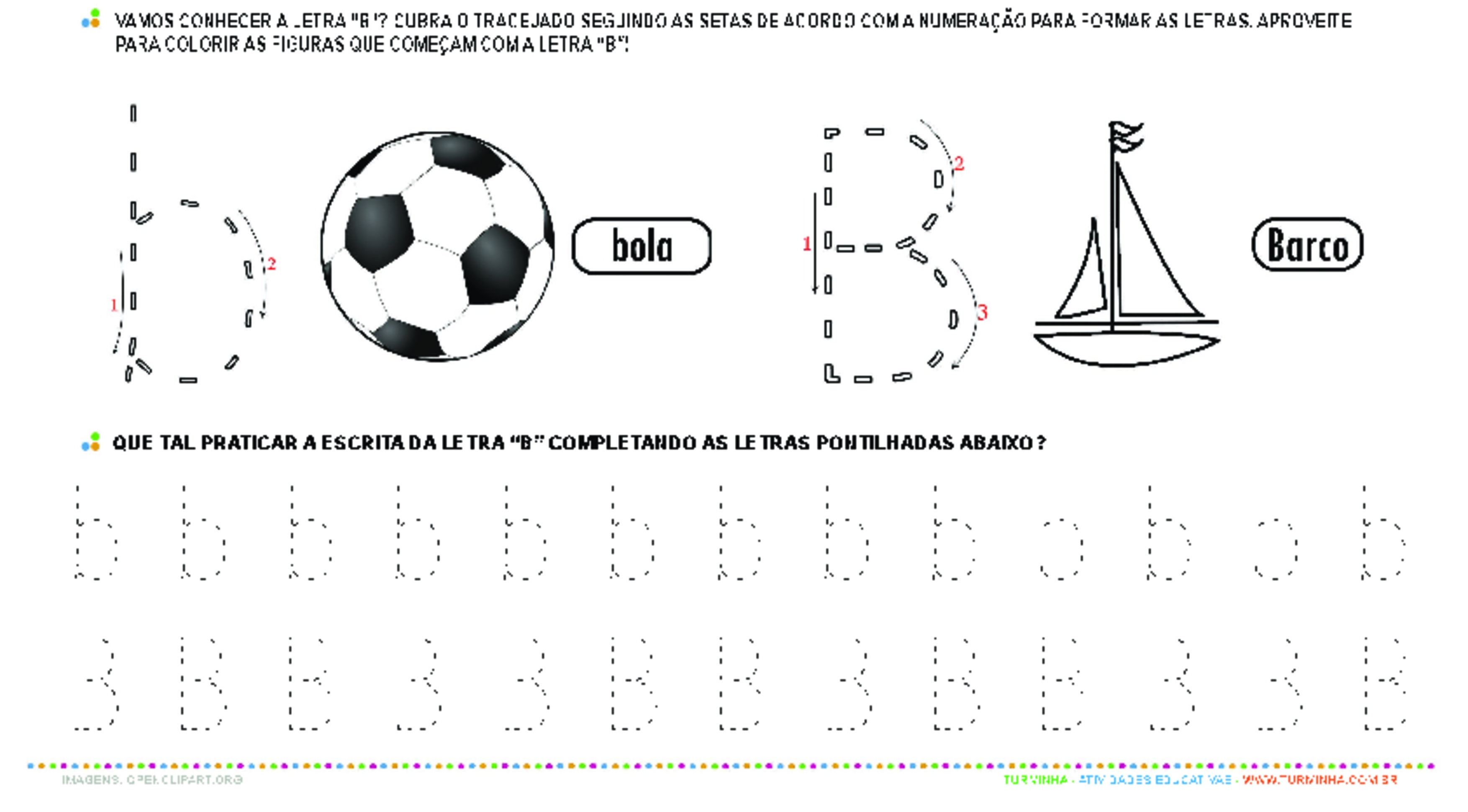 Letra B de forma maiúscula e minúscula - atividade educativa para Pré-Escola (4 e 5 anos)