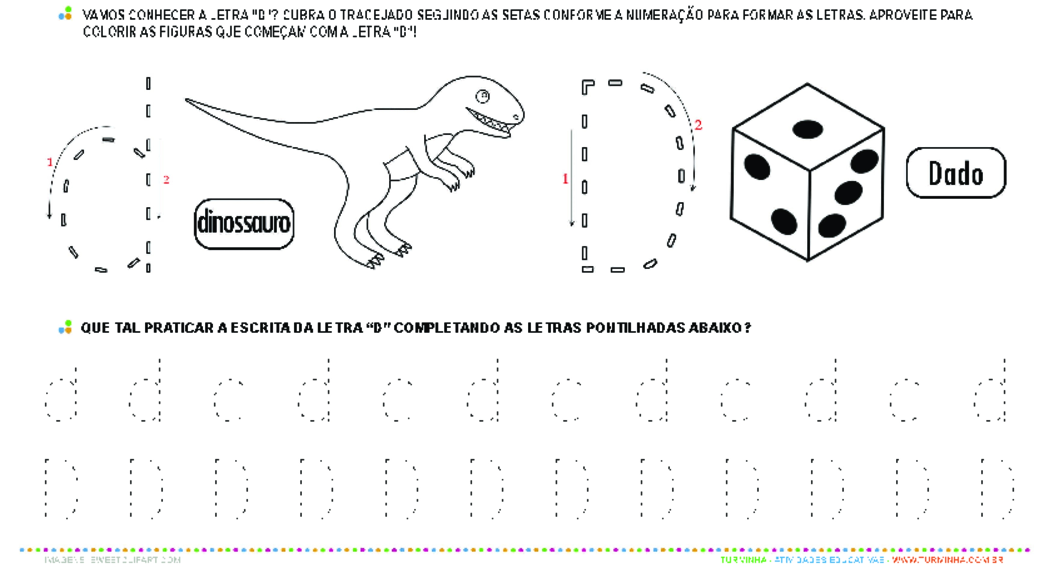 Letra D de forma maiúscula e minúscula - atividade educativa para Pré-Escola (4 e 5 anos)