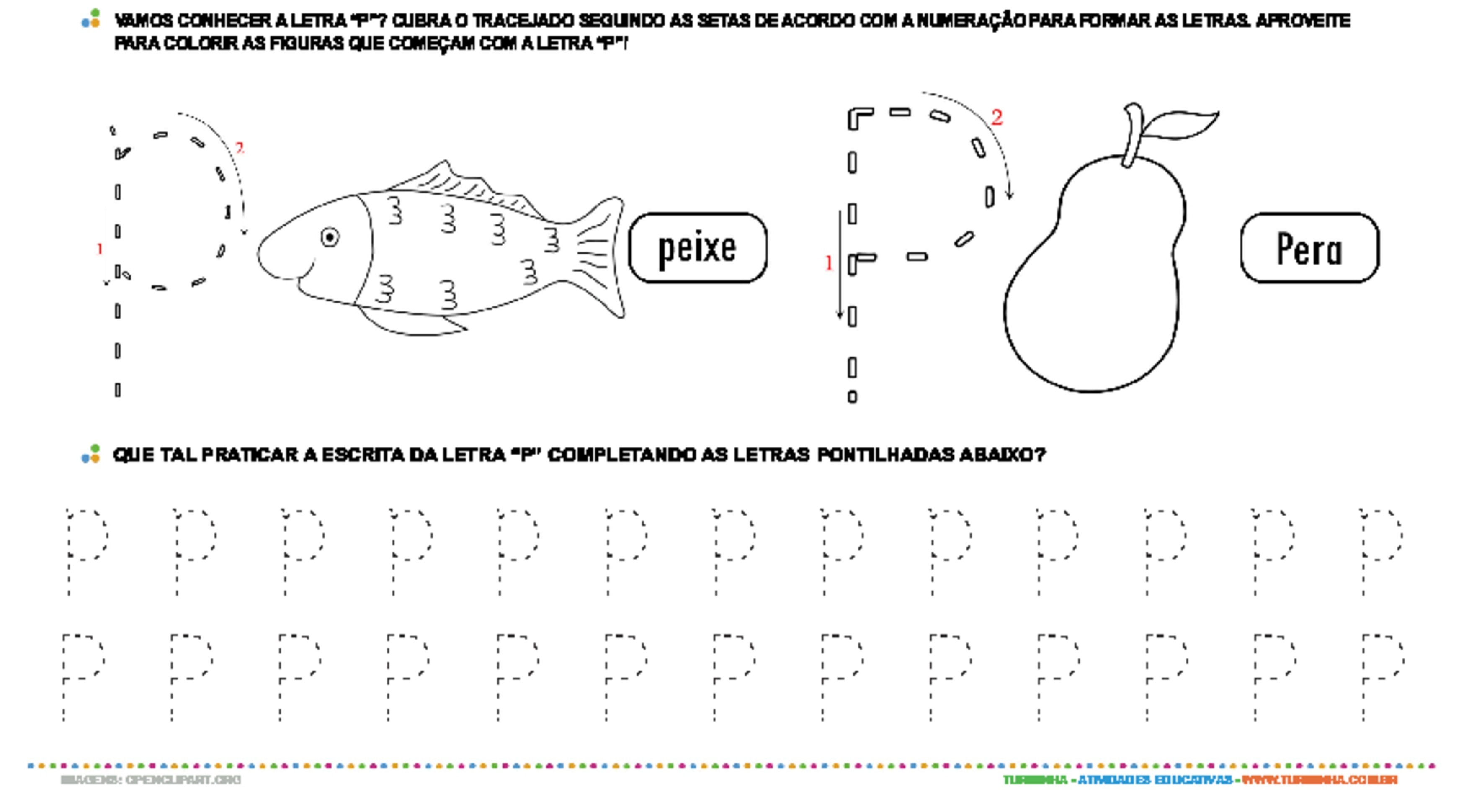 Letra P de forma maiúscula e minúscula - atividade educativa para Pré-Escola (4 e 5 anos)