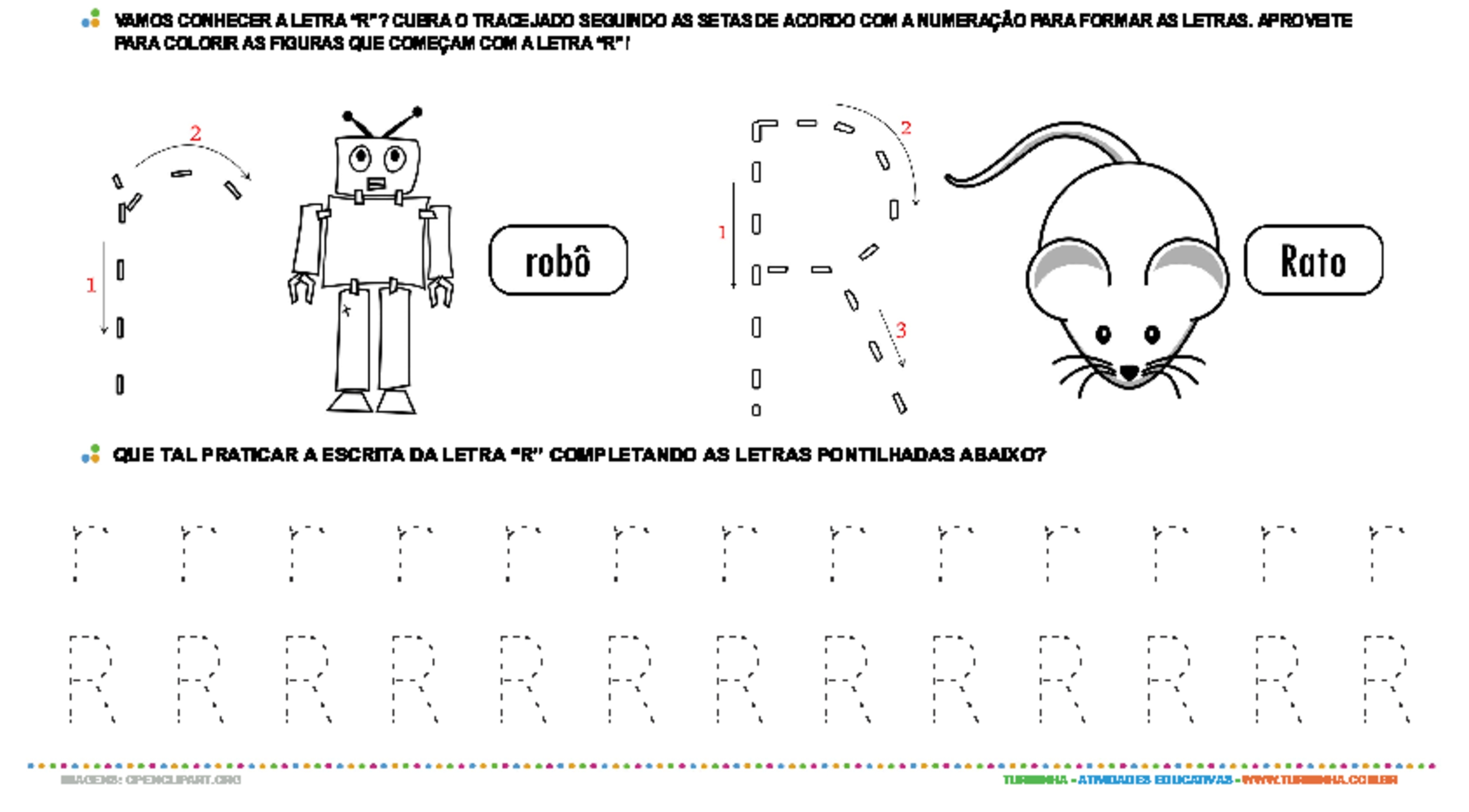 Letra R de forma maiúscula e minúscula - atividade educativa para Pré-Escola (4 e 5 anos)