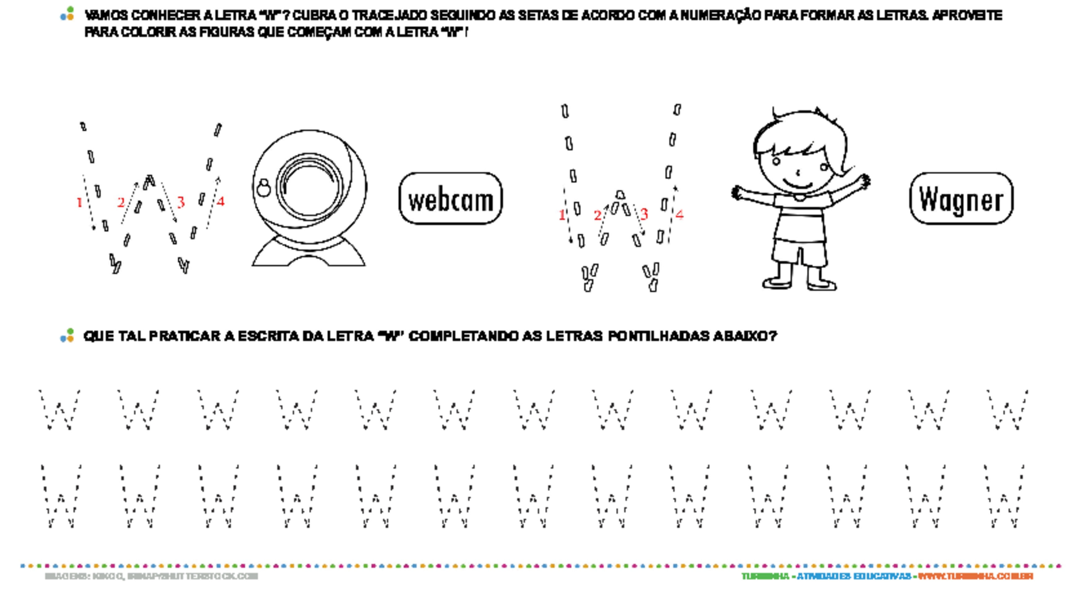 Letra W de forma maiúscula e minúscula - atividade educativa para Pré-Escola (4 e 5 anos)