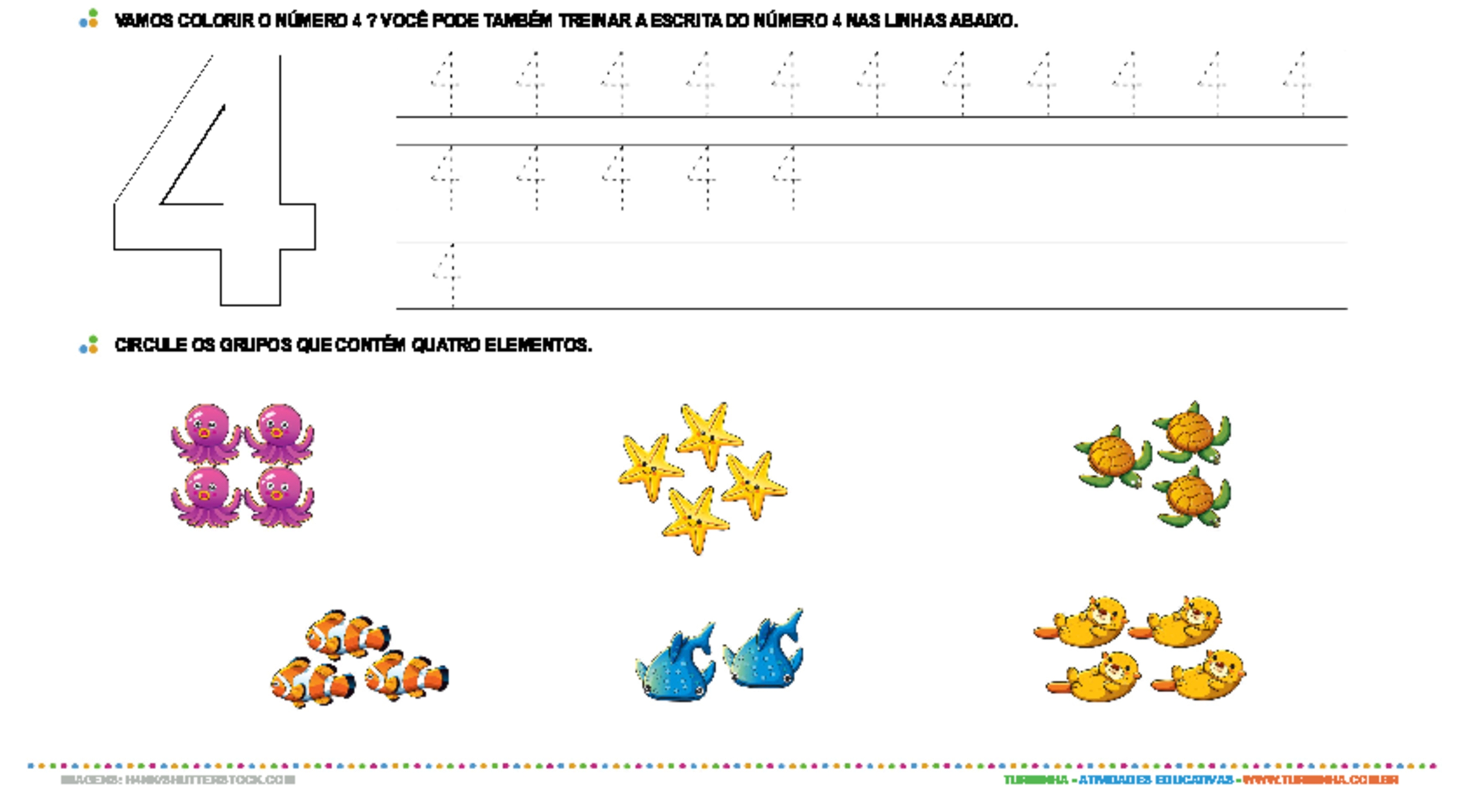 Aprendendo o número 4 - atividade educativa para Creche (0 a 3 anos)