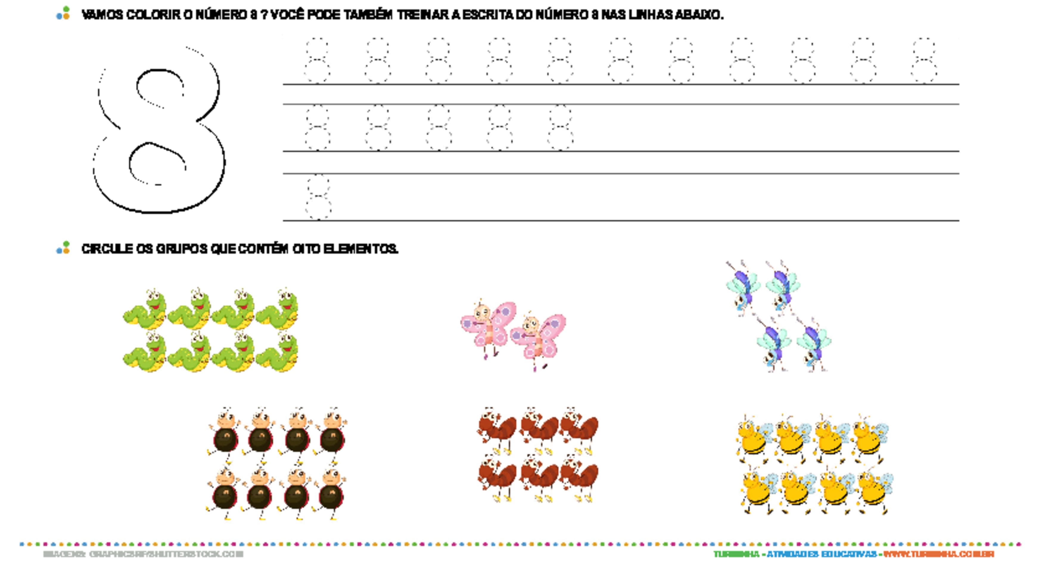 Aprendendo o número 8 - atividade educativa para Creche (0 a 3 anos)