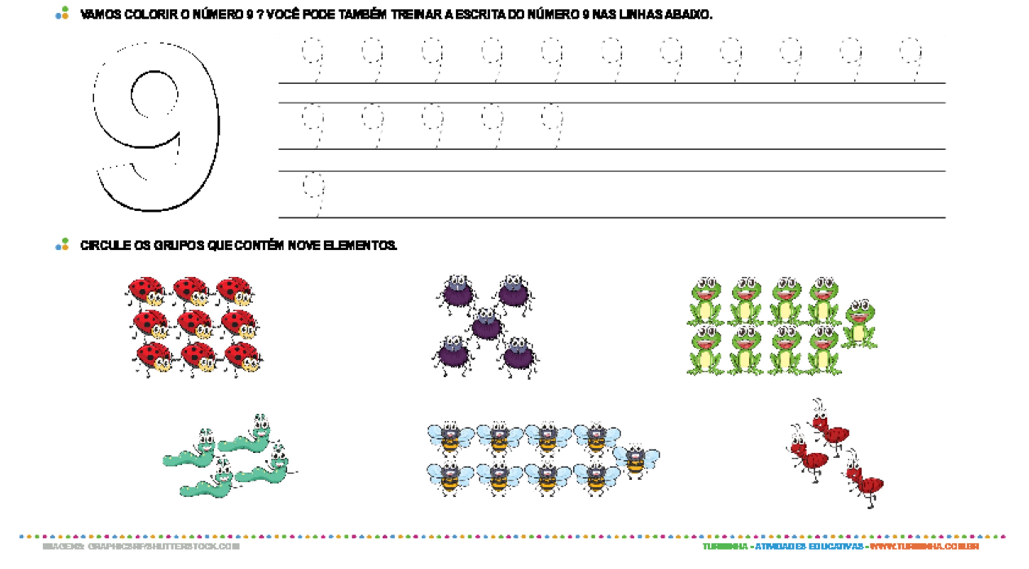 Aprendendo o número 9 - atividade educativa para Creche (0 a 3 anos)