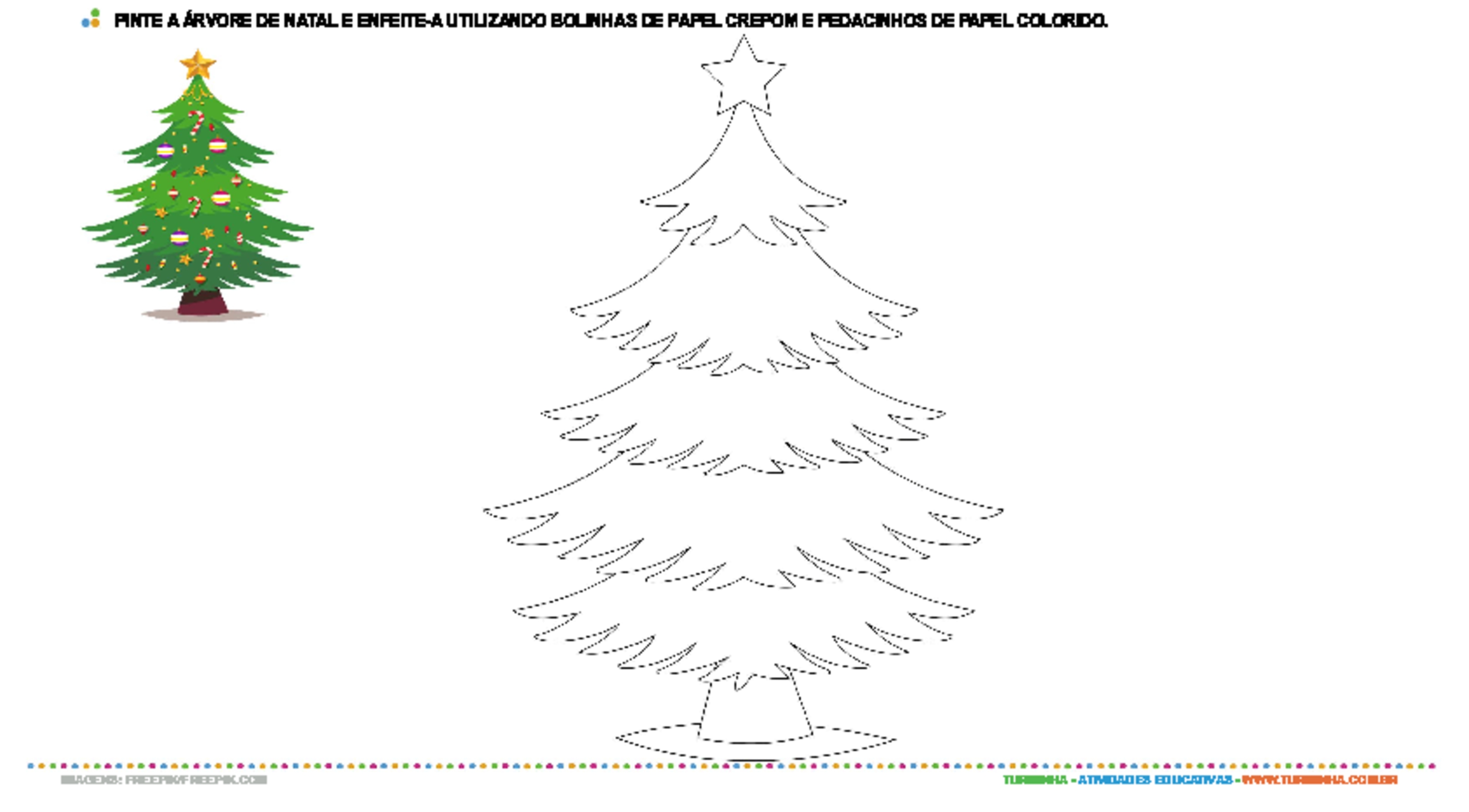 Pintura e colagem - Árvore de Natal - atividade educativa para Pré-Escola (4 e 5 anos)