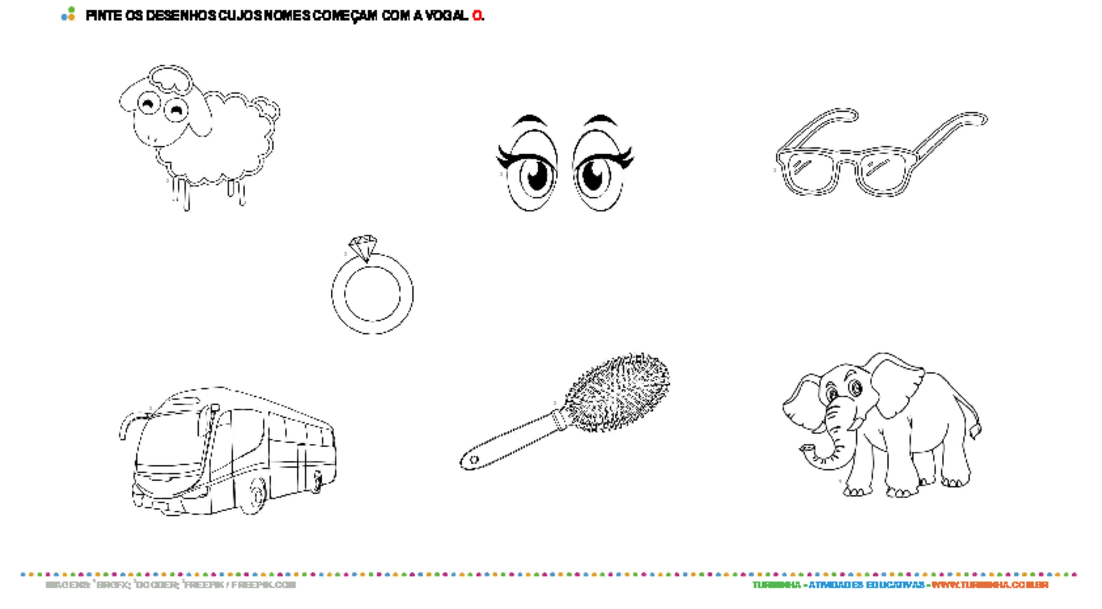 Colorindo desenhos com a vogal O - atividade educativa para Pré-Escola (4 e 5 anos)