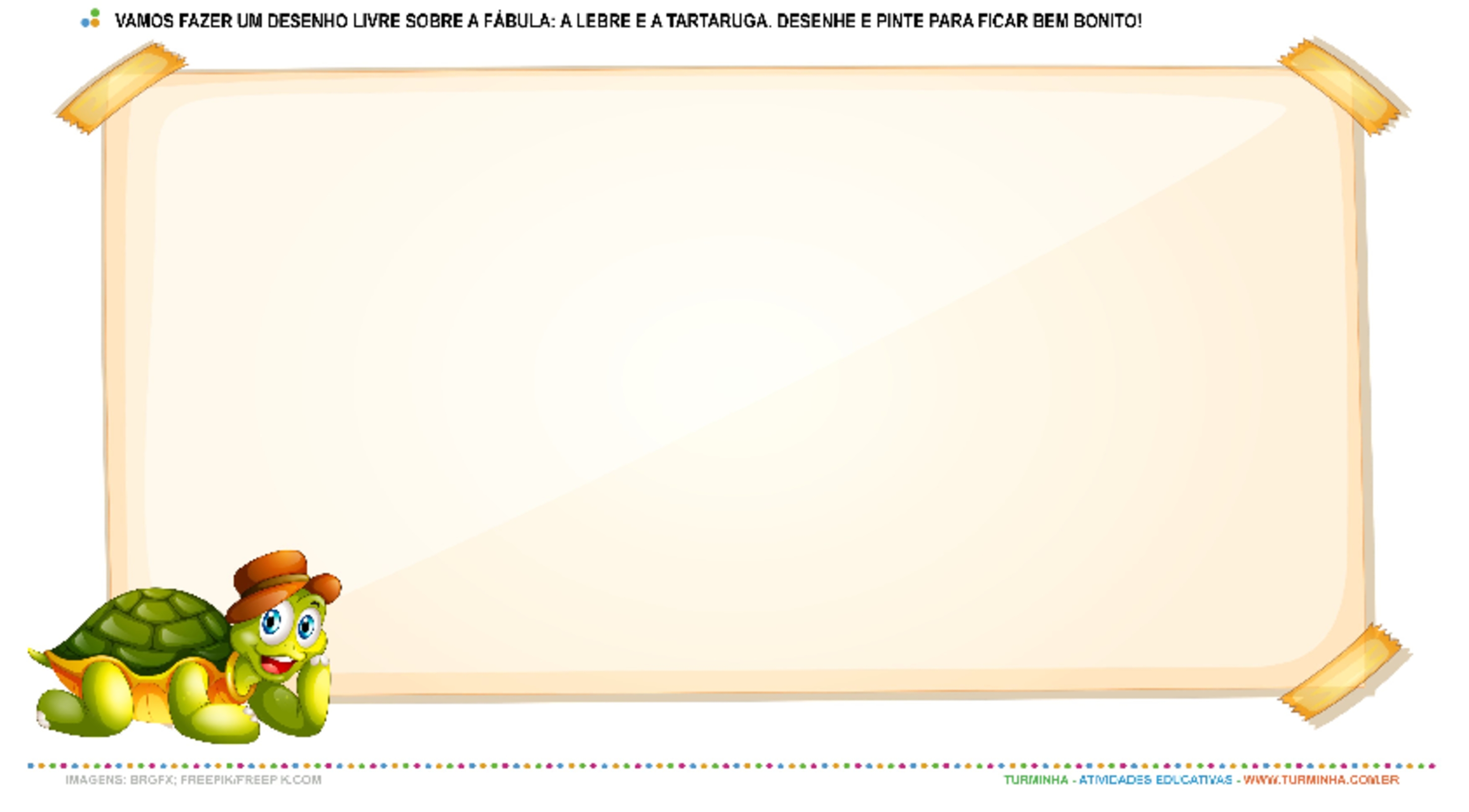 Fábula - A Lebre e a Tartaruga - Desenho Livre - atividade educativa para Pré-Escola (4 e 5 anos)