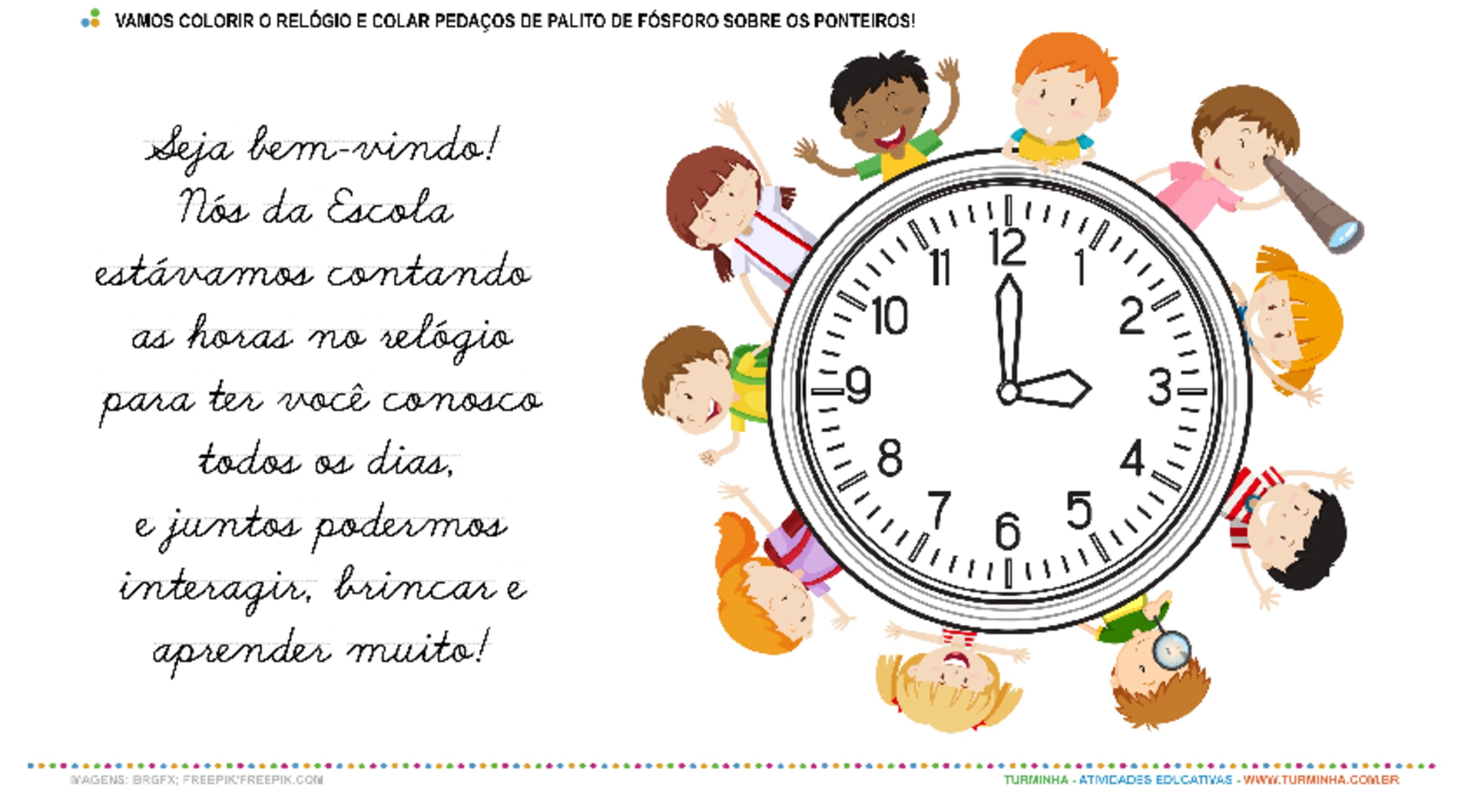 Contando as horas para a Volta às Aulas - Pintura e Colagem - atividade educativa para Pré-Escola (4 e 5 anos)