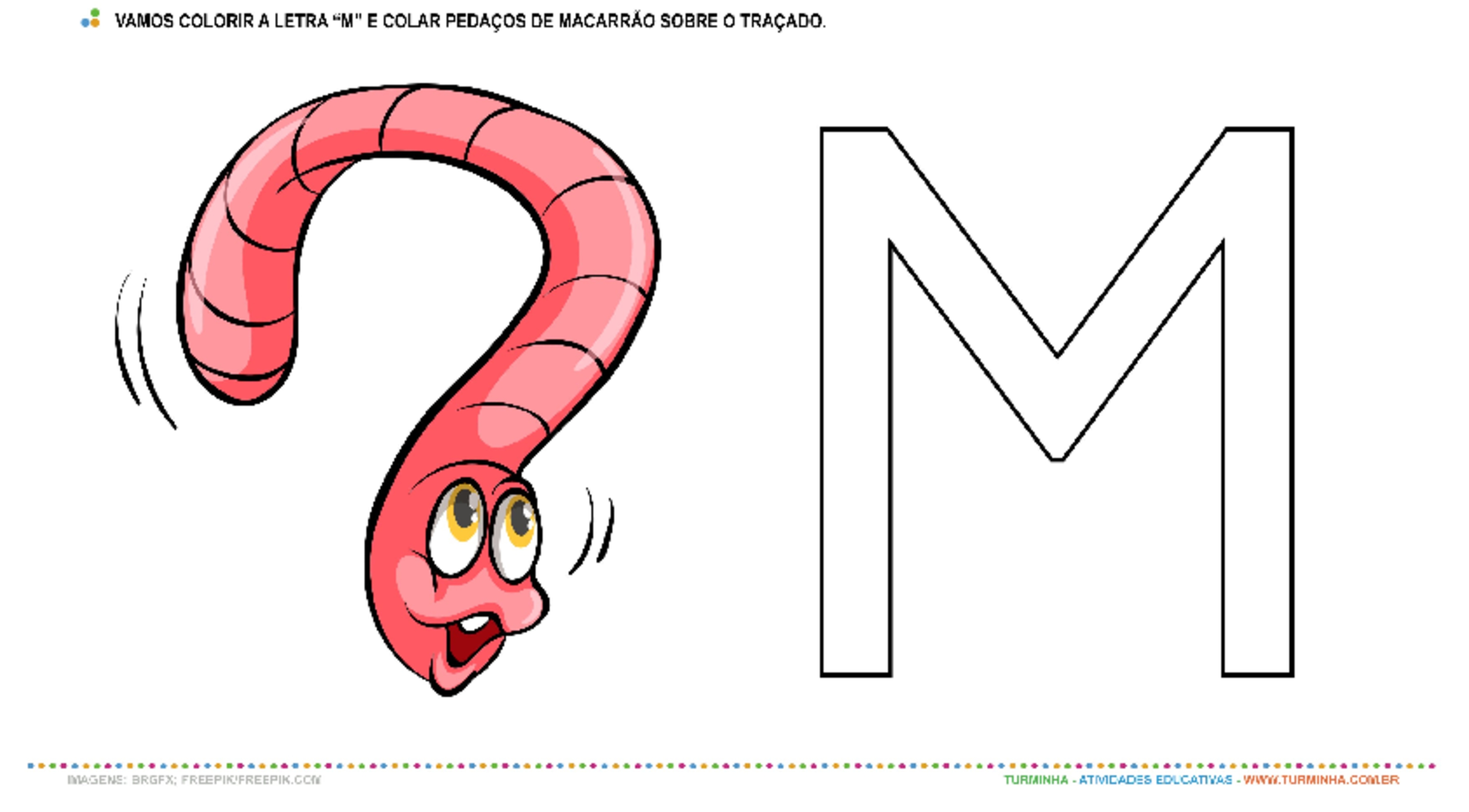 A Minhoca e a Letra “M” – Pintura e Colagem - atividade educativa para Creche (0 a 3 anos)