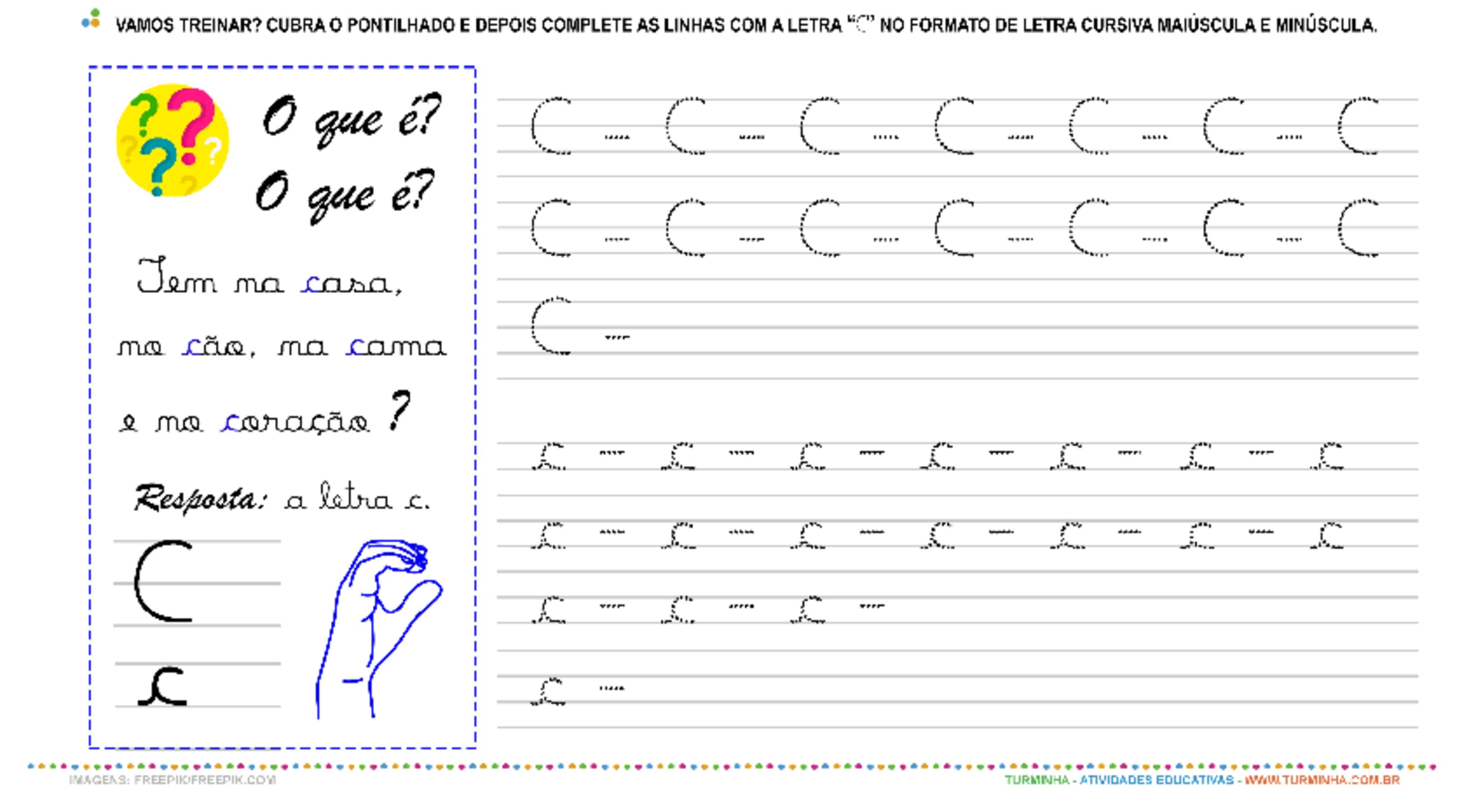 A Letra “C” Cursiva - Caligrafia - atividade educativa para Pré-Escola (4 e 5 anos)