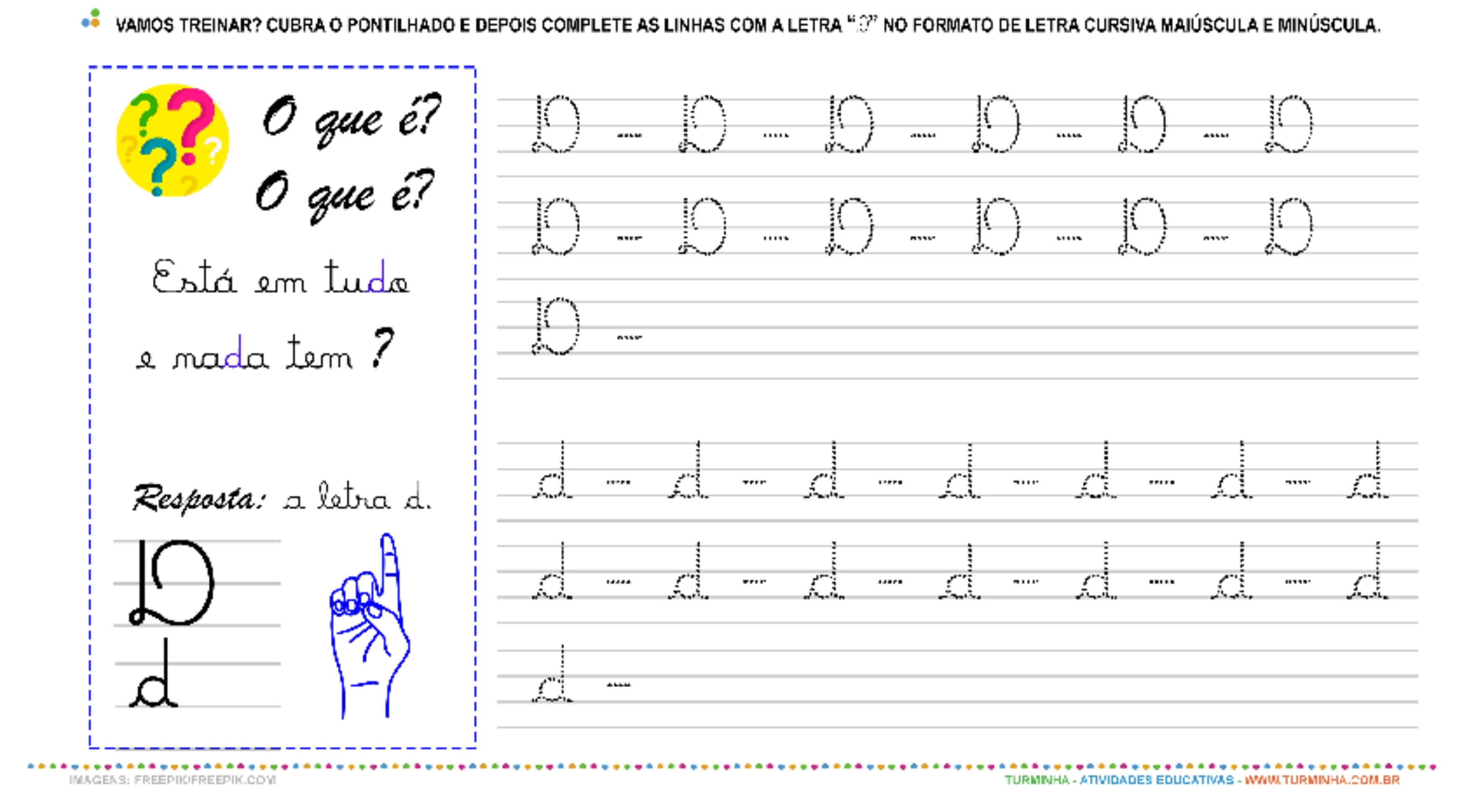 A Letra “D” Cursiva - Caligrafia - atividade educativa para Pré-Escola (4 e 5 anos)