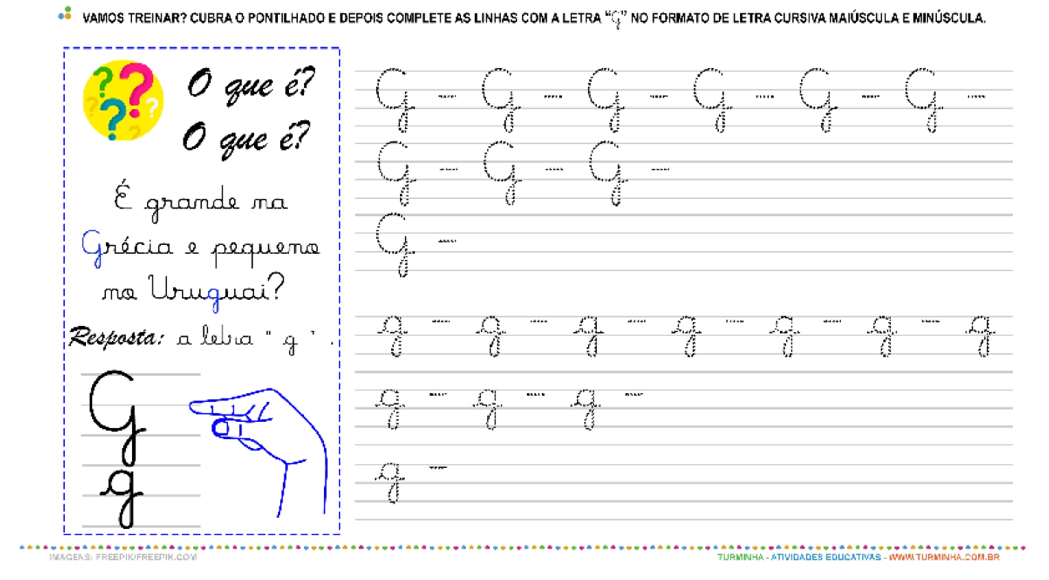 A Letra “g” Cursiva Caligrafia Atividade Educativa Para Pré Escola