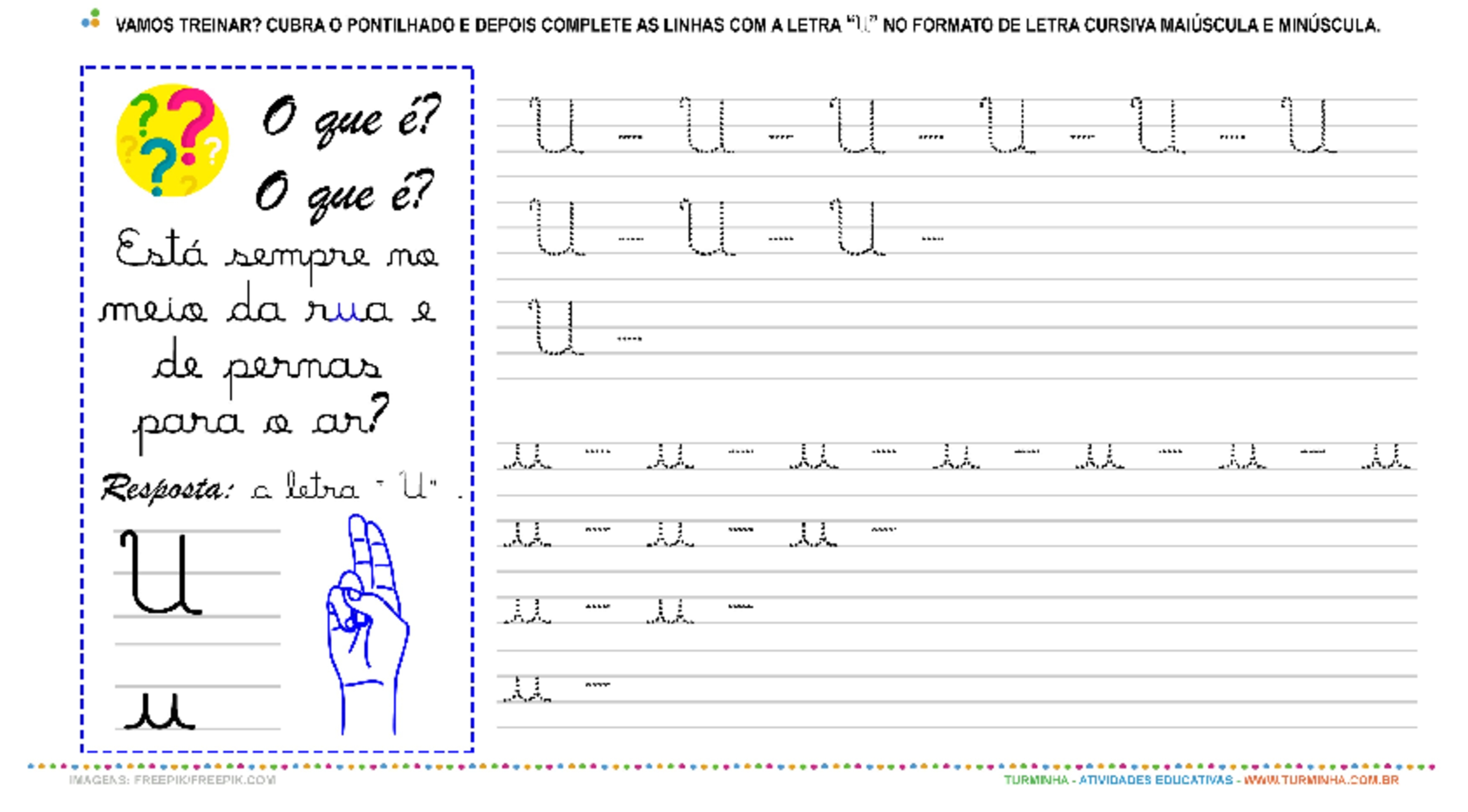 A Letra “u” Cursiva Caligrafia Atividade Educativa Para Pré Escola