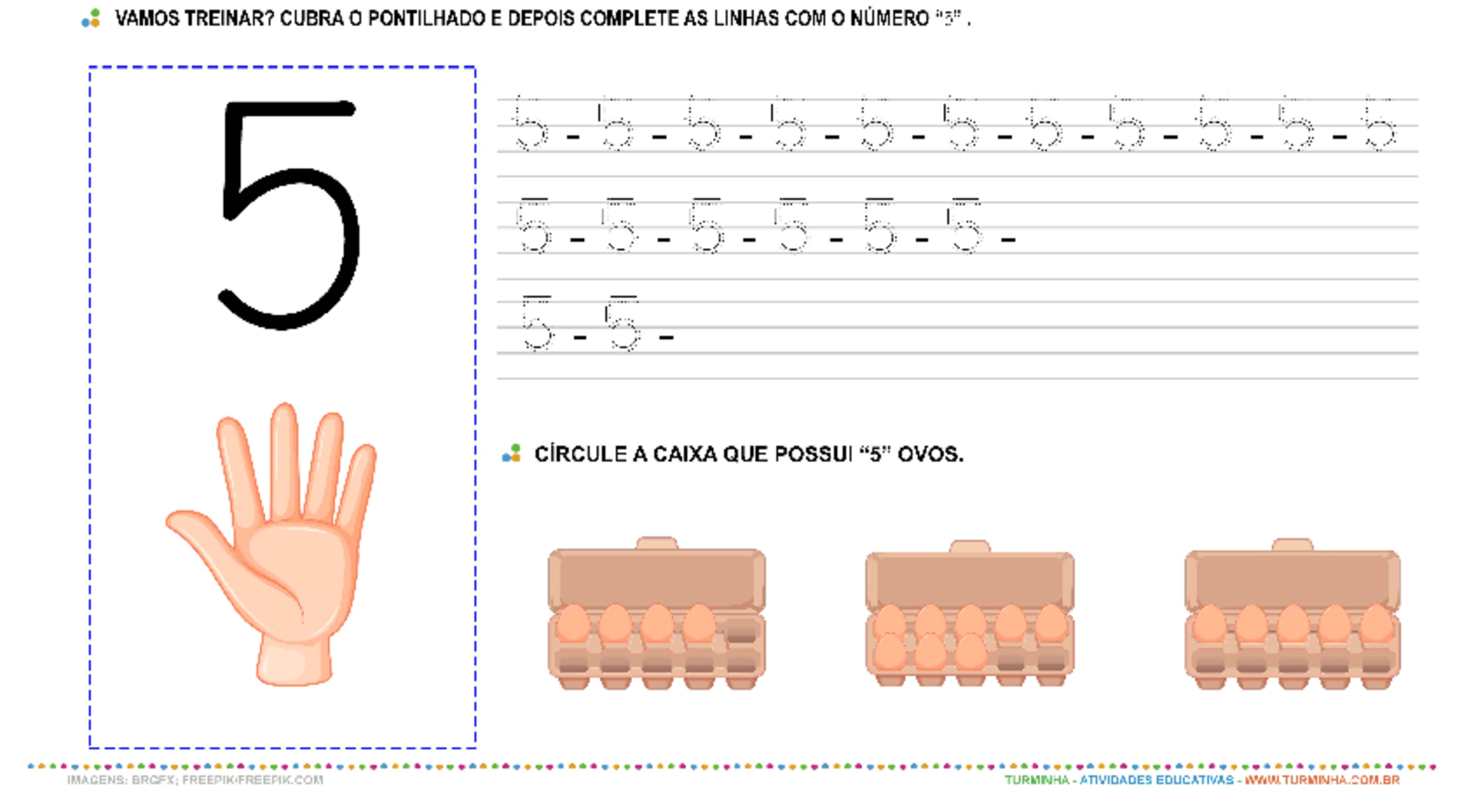 O Número “5” – Caligrafia - atividade educativa para Pré-Escola (4 e 5 anos)