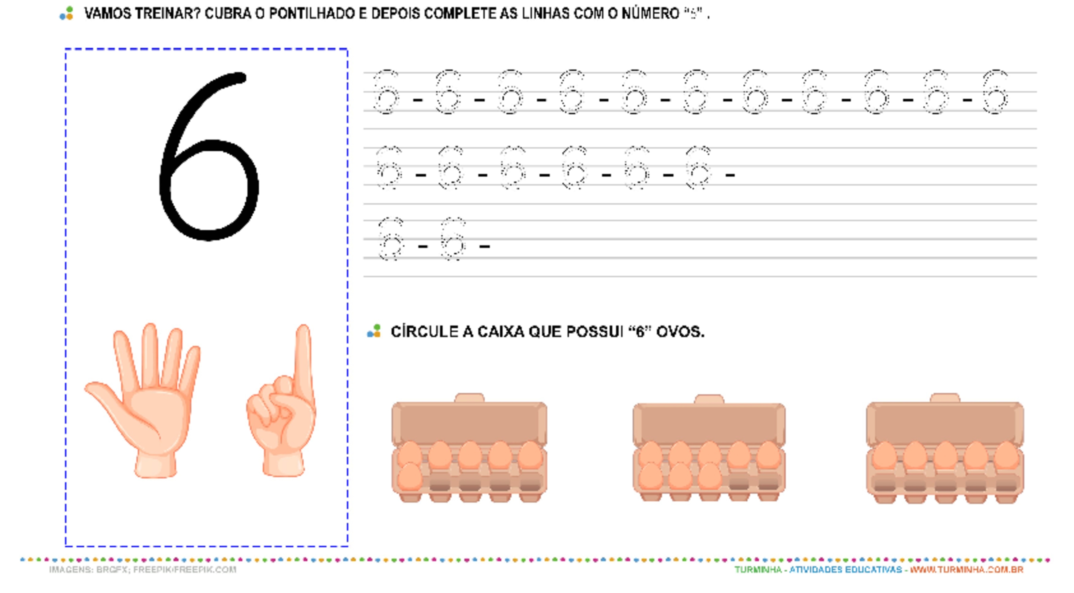 O Número “6” – Caligrafia - atividade educativa para Pré-Escola (4 e 5 anos)