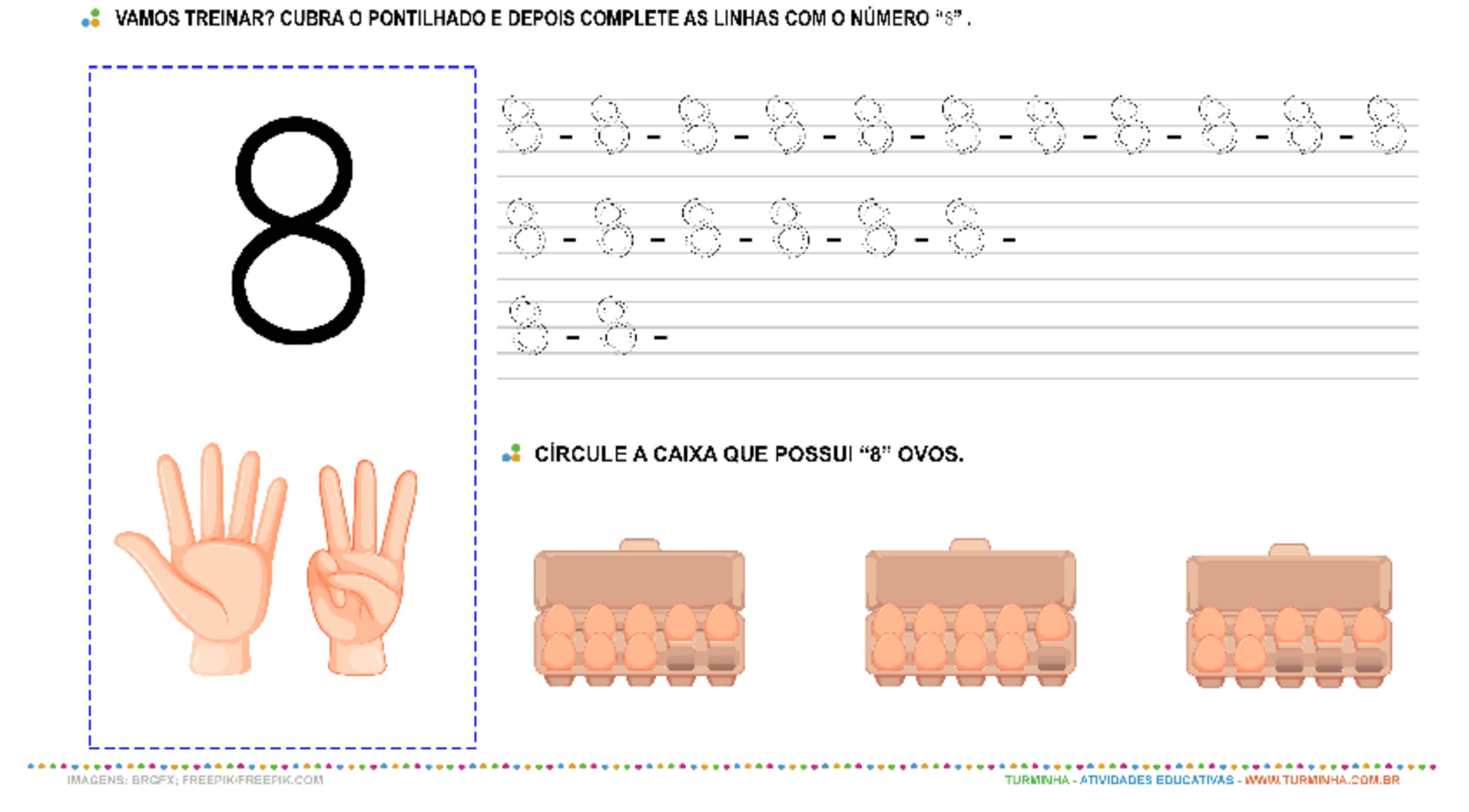 O Número “8” – Caligrafia - atividade educativa para Pré-Escola (4 e 5 anos)