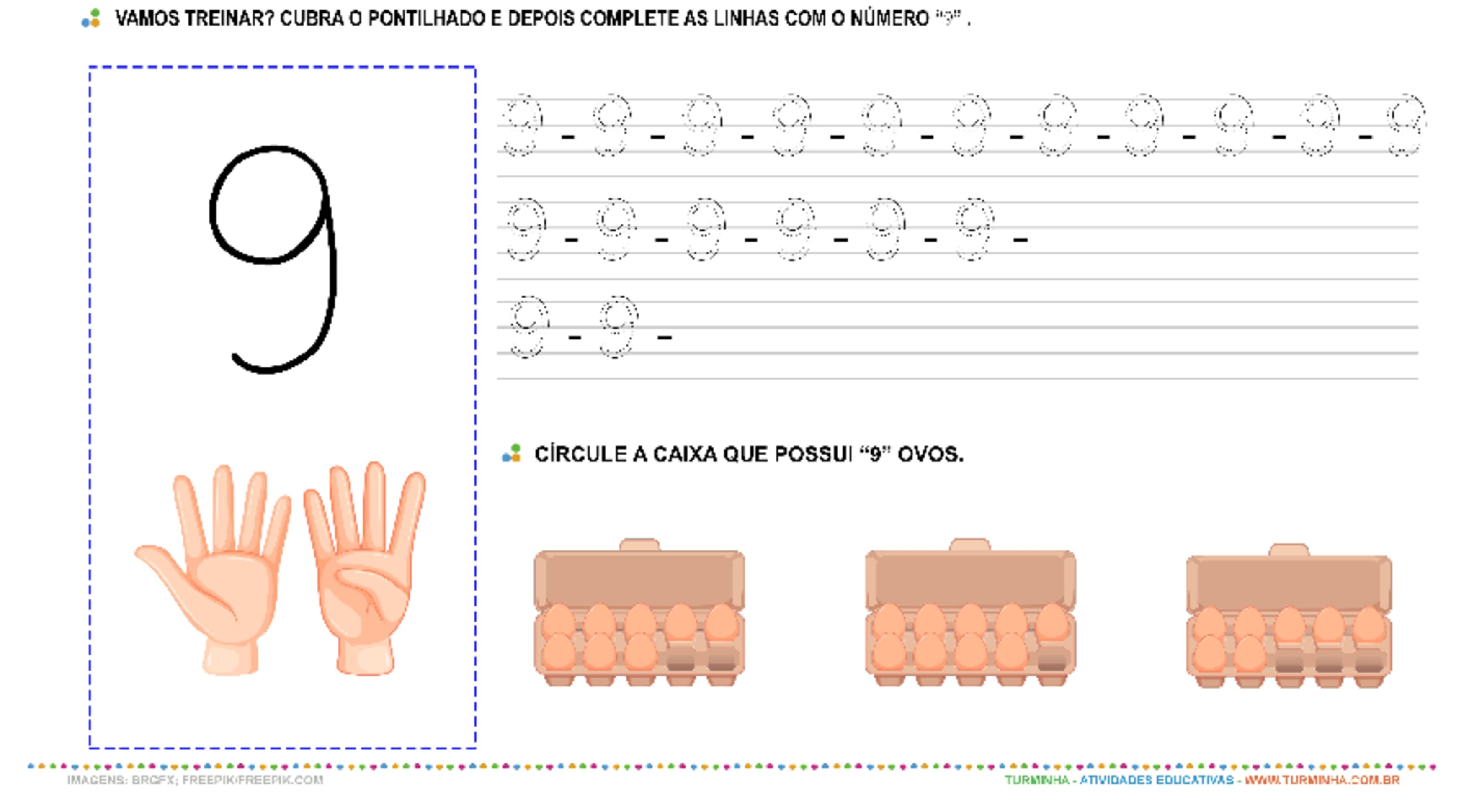 O Número “9” - Caligrafia - atividade educativa para Pré-Escola (4 e 5 anos)